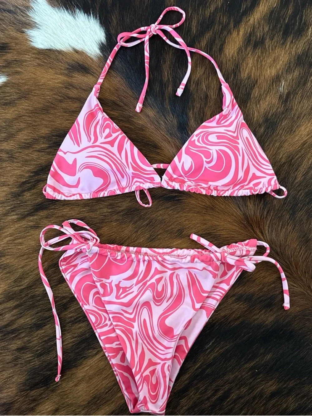 Pink Swirl String Bikini Set - Picture 1 of 1